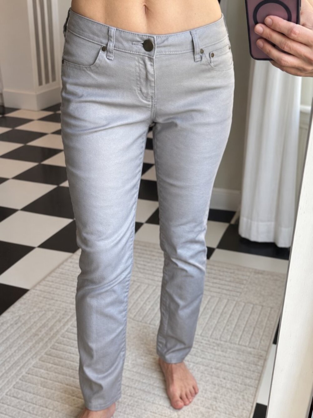 Jennifer Lopez Metallic Silver Gray Straight Leg Jeans Size 6 Stretch Shimmer